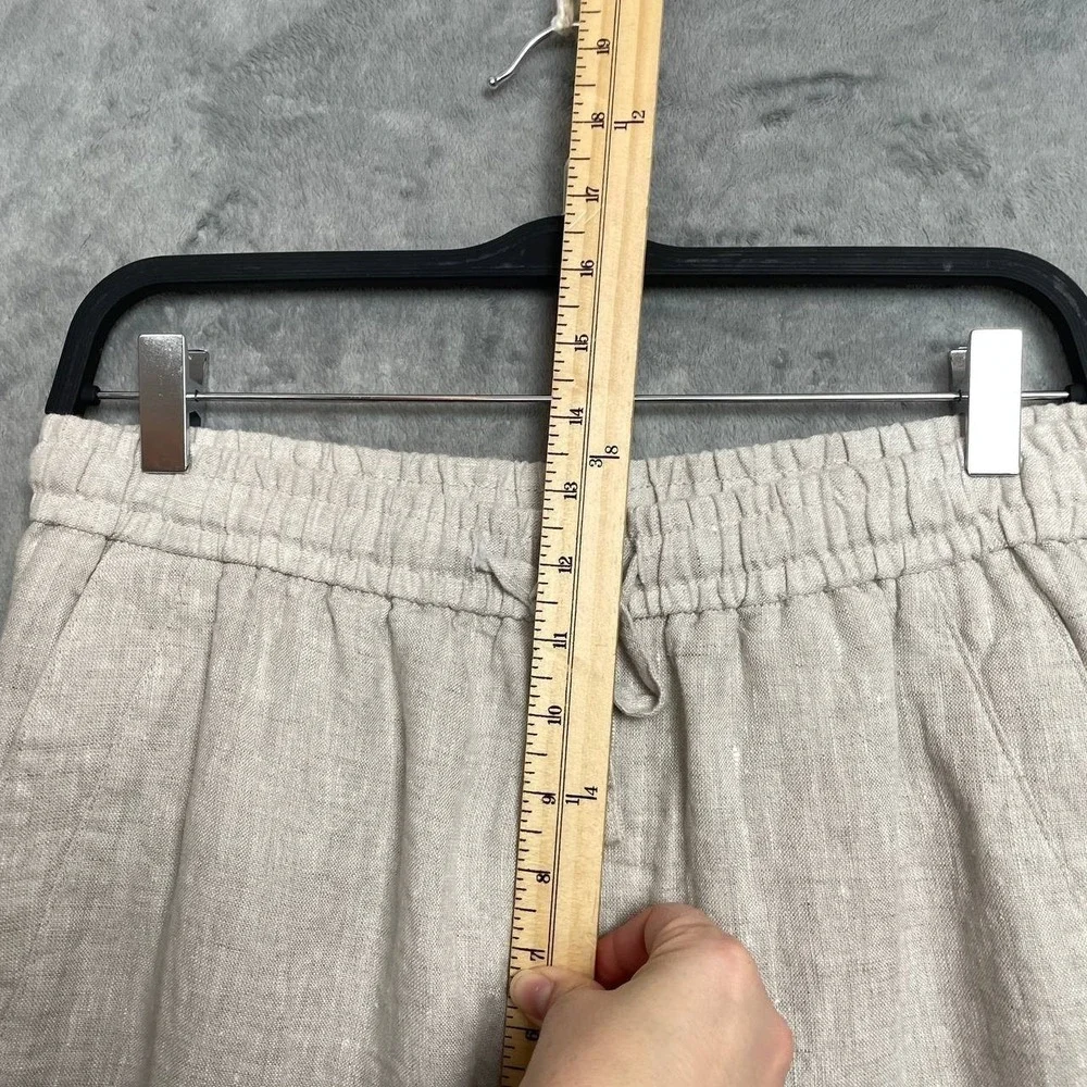 Zara Linen Coastal Grandma Neutral Cropped Tapered‎ Pants Elastic Waist Medium